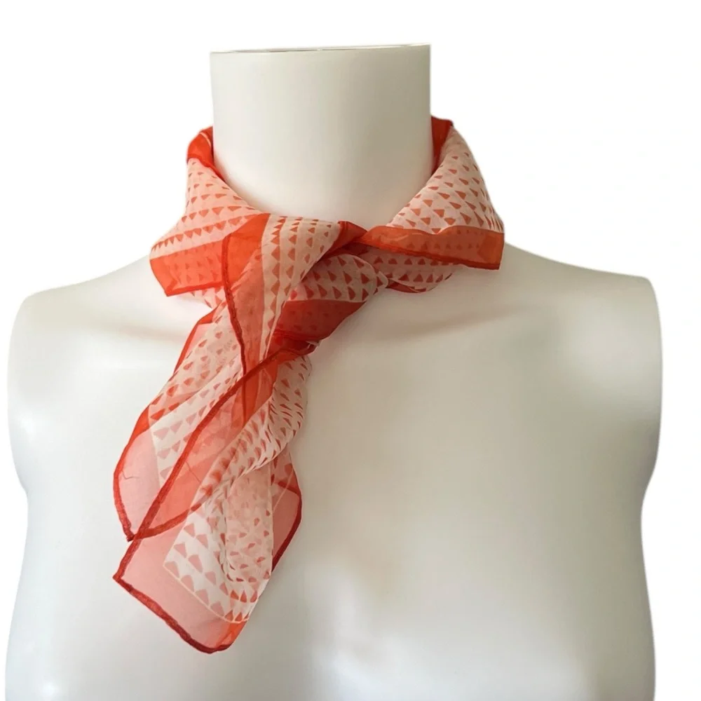Sheer Orange and White Polka Dot Square Scarf Lightweight